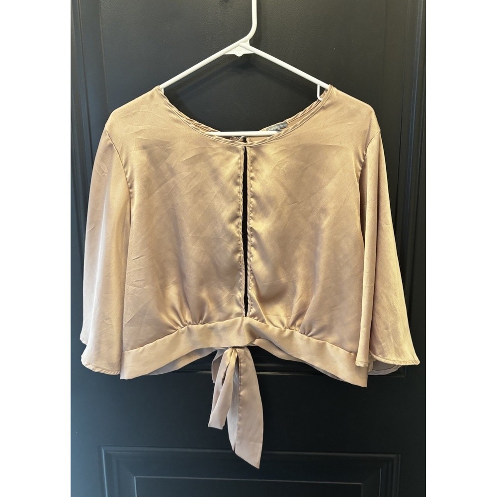 Satin Blouse XL Rose Keyhole Bow Old Hollywood Glamour